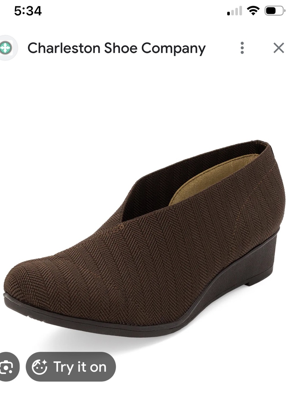 Charleston Shoe Company Cape Low Wedge in herringbone brown V Cut 9